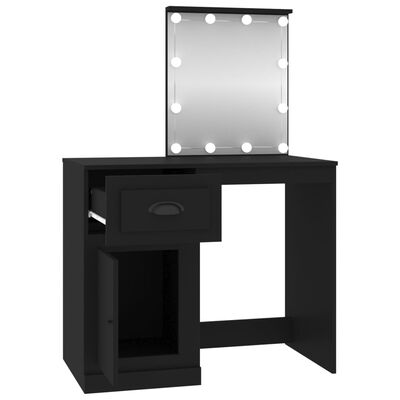 vidaXL makeupbord med LED-lys 90x50x132,5 cm konstrueret træ sort