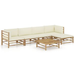 vidaXL lounges&aelig;t til haven 6 dele med cremehvide hynder bambus