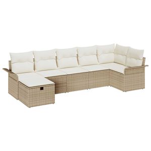 vidaXL Havesofa S&aelig;t med pude med opbevaring 7 pcs Beige Poly rattan