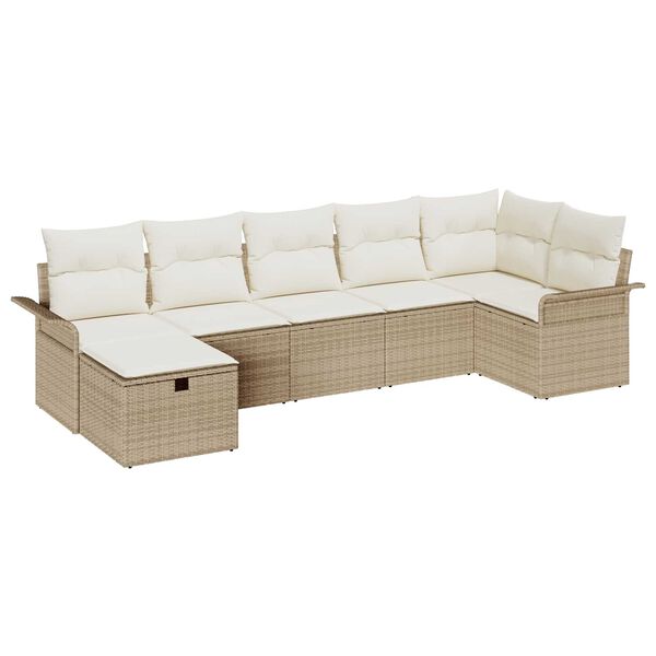 vidaXL Havesofa Sæt med pude med opbevaring 7 pcs Beige Poly rattan