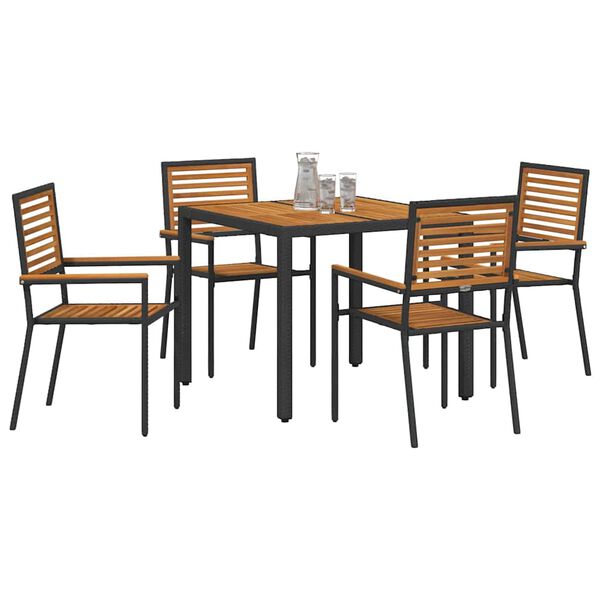 vidaXL Have Spisebordssæt 5 pcs Sort og Træ 90 x 90 x 75 cm polyrattan