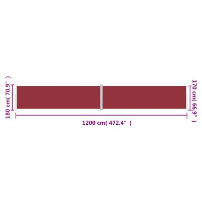 vidaXL sammenrullelig sidemarkise 180x1200 cm rød