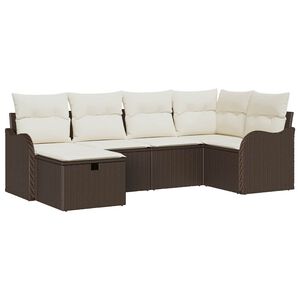 vidaXL Havesofa S&aelig;t med pude med opbevaring 6 pcs Brun Poly rattan
