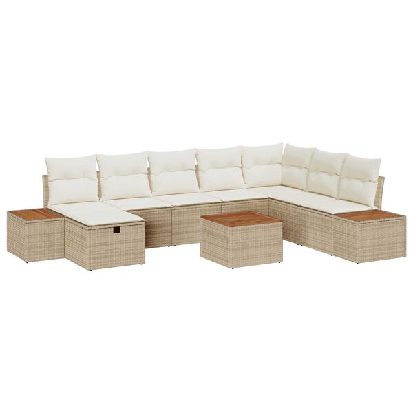 vidaXL Havesofa S&aelig;t med pude 9 pcs Beige polyrattan