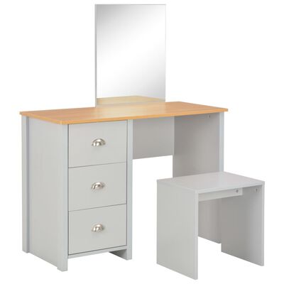 vidaXL toiletbord med spejl og skammel 104x45x131 cm grå