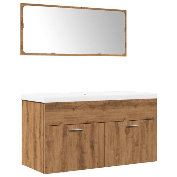 vidaXL m&oslash;bels&aelig;t til badev&aelig;relse 3 dele konstrueret tr&aelig; egetr&aelig;sfarve