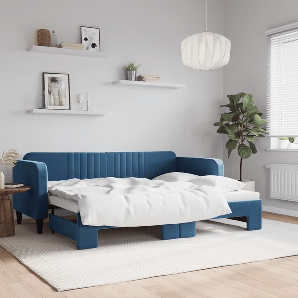 vidaXL daybed med udtr&aelig;k 80x200 cm velour bl&aring;