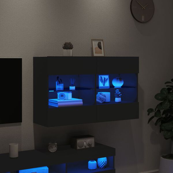 vidaXL v&aelig;gh&aelig;ngt tv-bord med LED-lys 98,5x30x60,5 cm sort