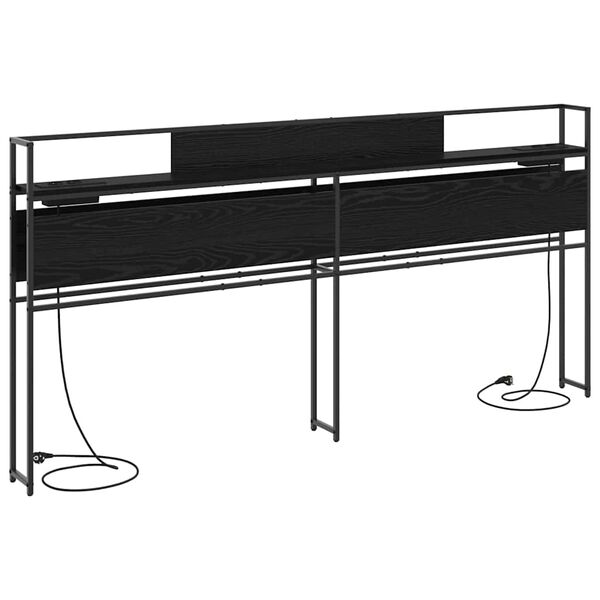 vidaXL Opbevaringshovedgavl med hylde Sort eg 180 cm Konstrueret tr&aelig;