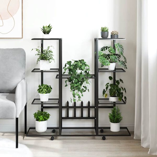 vidaXL blomsterstativ med hjul 94,5x24,5x91,5 cm jern sort
