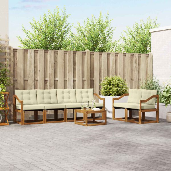 vidaXL Udend&oslash;rs sofagruppe med pude 7 pcs Naturlig og Fl&oslash;de