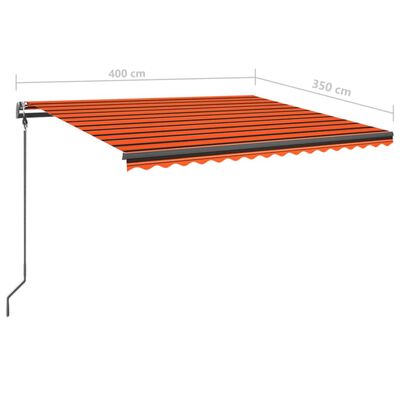 vidaXL markise med LED-lys 4x3,5 m manuel betjening orange og brun