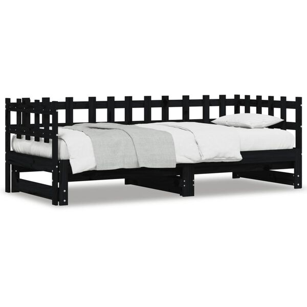 vidaXL daybed med udtr&aelig;k 2x(90x190) cm massivt fyrretr&aelig; sort