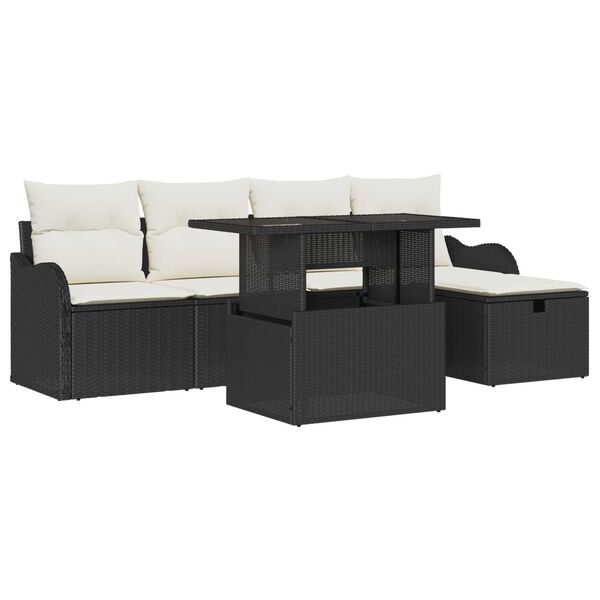 vidaXL Havesofa S&aelig;t med pude med opbevaring 6 pcs Sort Poly rattan