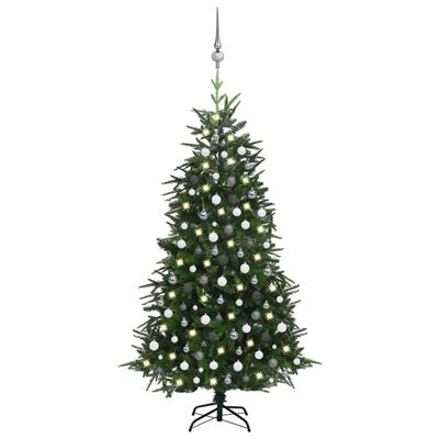 vidaXL kunstigt juletræ med LED og kuglesæt 240 cm PVC PE grøn