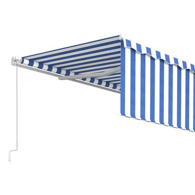 vidaXL markise m. gardin 5x3 m manuel betjening blå og hvid