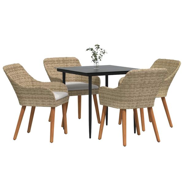 vidaXL Have Spisebordss&aelig;t med pude 5 pcs Beige polyrattan