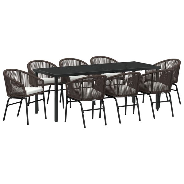 vidaXL Have Spisebordss&aelig;t 9 pcs Brun Pulverlakeret st&aring;l