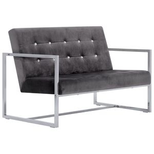 vidaXL 2-personers sofa med arml&aelig;n krom og velour m&oslash;rkegr&aring;