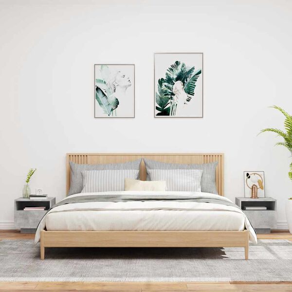 vidaXL sengeborde 2 stk. med LED-lys 40x39x37 cm betongrå