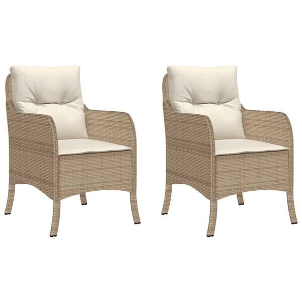 vidaXL havestole med hynder 2 stk. polyrattan beige