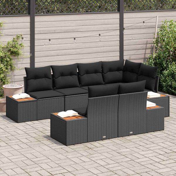 vidaXL Havesofa S&aelig;t med pude med opbevaring 7 pcs Sort Polyrattan