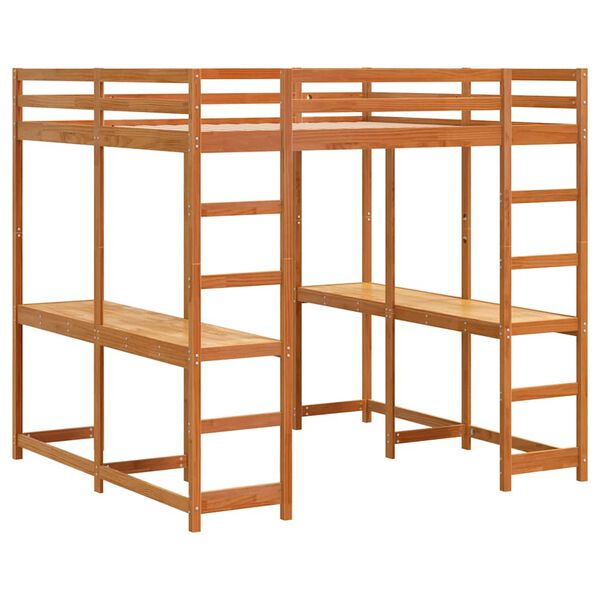 vidaXL h&oslash;jseng med skrivebord 200x200 cm massivt fyrretr&aelig; gyldenbrun