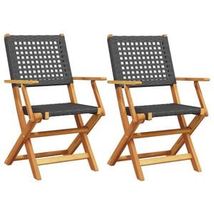 vidaXL Klapstole 2 stk. sort massivt tr&aelig; akacie og polyrattan