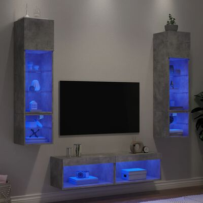 vidaXL tv-møbel til væg 6 dele med LED-lys konstrueret træ betongrå