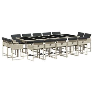 vidaXL spisebordss&aelig;t til haven 15 dele med hynder polyrattan lysegr&aring;
