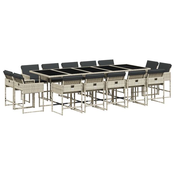 vidaXL spisebordss&aelig;t til haven 15 dele med hynder polyrattan lysegr&aring;