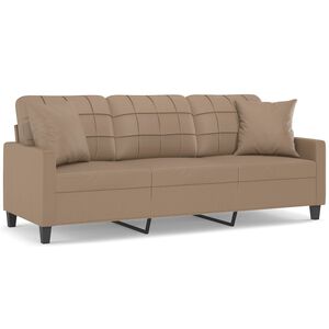 vidaXL 3-personers sofa med pyntepuder 180 cm kunstl&aelig;der cappuccino