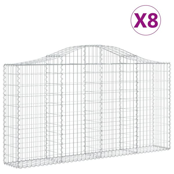 vidaXL buede gabionkurve 8 stk. 200x30x100/120 cm galvaniseret jern