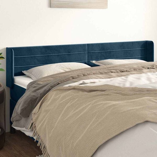 vidaXL sengegavl med kanter 183x16x78/88 cm fl&oslash;jl m&oslash;rkebl&aring;