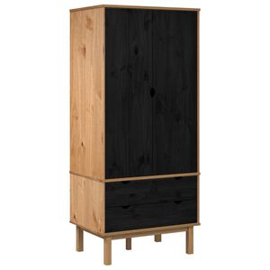 vidaXL Garderobeskab OTTA Sort 76,5 x 53 x 172 cm Massivt fyrretr&aelig;