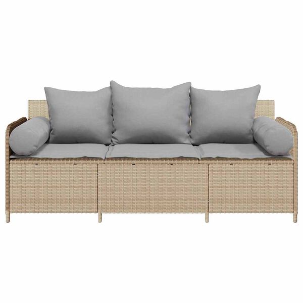 vidaXL 3-personers havesofa med hynder polyrattan beige