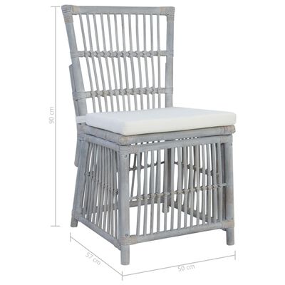 vidaXL spisebordsstole med hynder 2 stk. grå naturlig rattan
