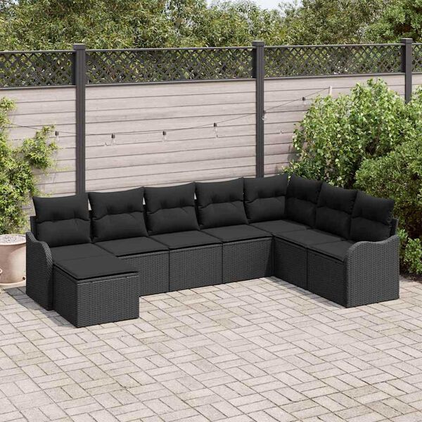 vidaXL Havesofa S&aelig;t med pude 8 pcs Sort Poly rattan