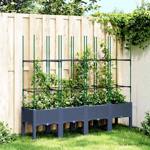 vidaXL plantekasse med espalier 160x40x142,5 cm PP blågrå