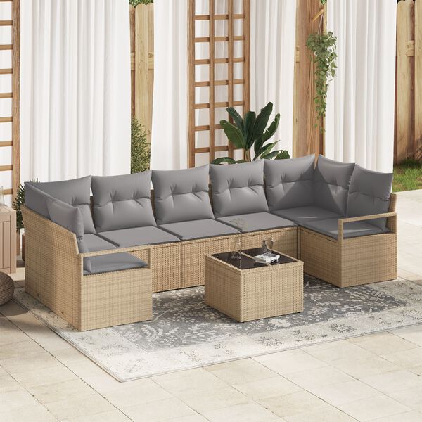 vidaXL Sofa S&aelig;t 8 pcs Beige og gr&aring; polyrattan