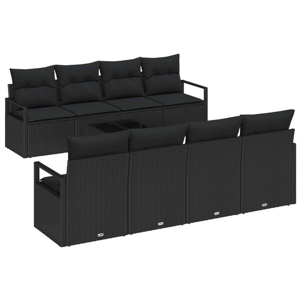 vidaXL Havesofa S&aelig;t med pude med opbevaring 9 pcs Sort polyrattan