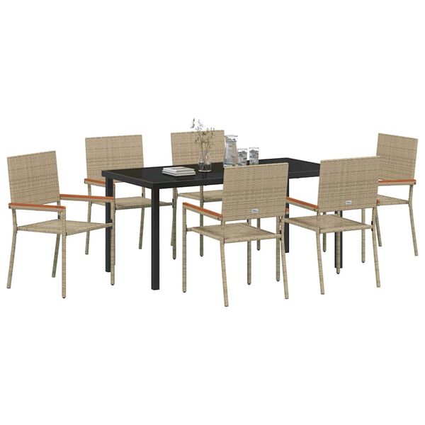vidaXL Have Spisebordss&aelig;t med pude 7 pcs Beige polyrattan