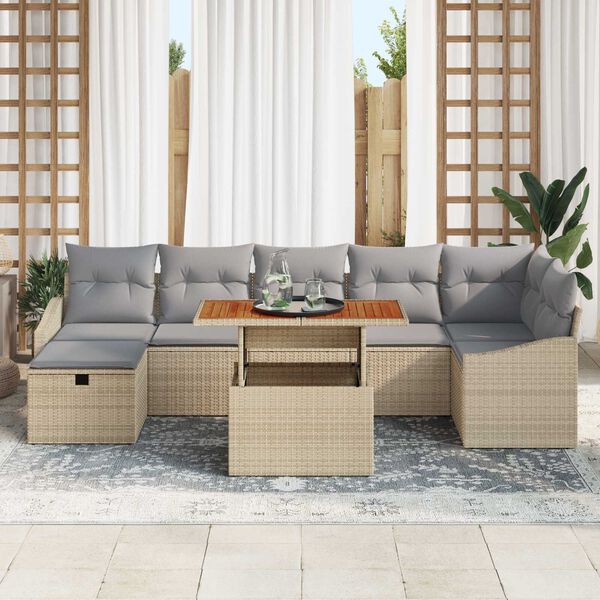vidaXL Havesofa S&aelig;t med pude med opbevaring 8 pcs Beige Poly rattan