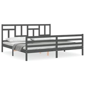 vidaXL sengeramme med sengegavl 200x200 cm massivt tr&aelig; gr&aring;