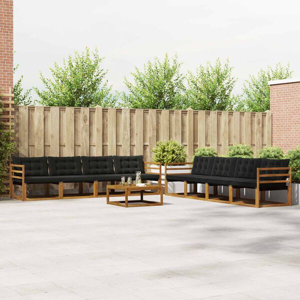 vidaXL Udend&oslash;rs sofagruppe med pude 9 pcs Naturlig og sort