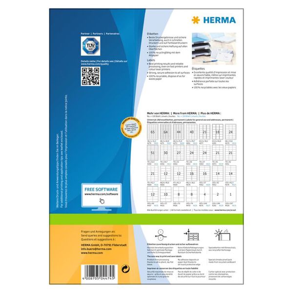 HERMA permanente etiketter PREMIUM A4 48,3x25,4 mm 100 ark