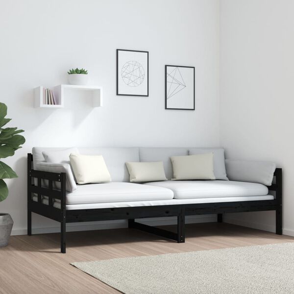 vidaXL daybed massivt fyrretræ sort 90x190 cm