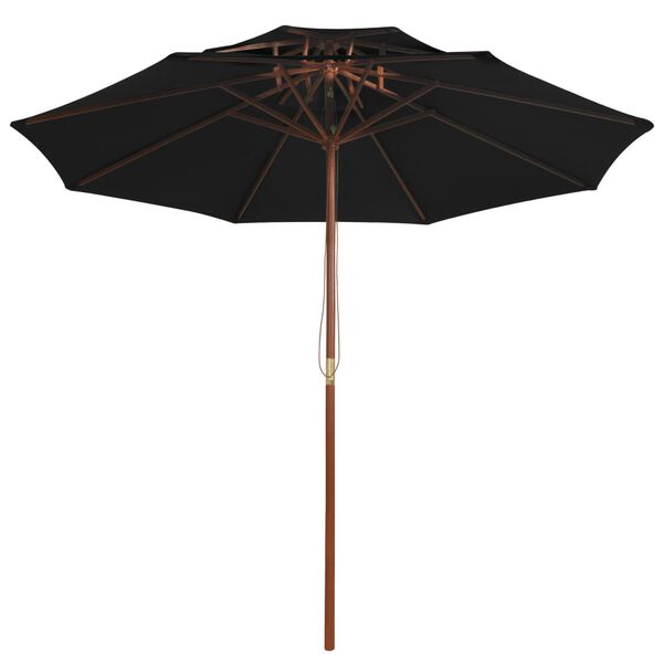 vidaXL parasol m. træstang 270 cm 2 niveauer sort