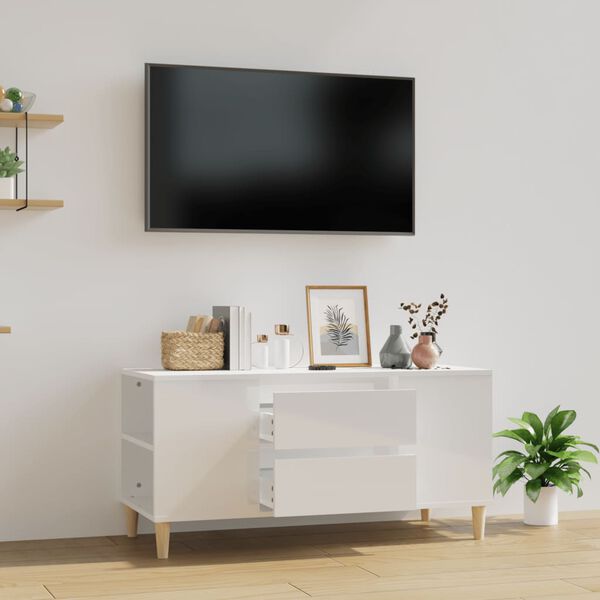 vidaXL tv-bord 102x44,5x50 cm konstrueret træ hvid højglans