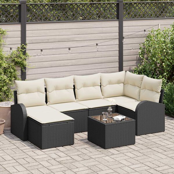 vidaXL Sofa Sæt med pude med opbevaring 7 pcs Sort og Hvid polyrattan
